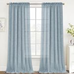 FantasDecor Natural Linen Curtains 96 Inches Long Rod Pocket Semi Sheer Curtain Drapes Elegant Casual Linen Textured Window Draperies, Light Filtering Privacy Added Home Fashion 2 Panels, Stone Blue