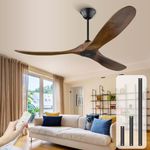 70 inch Large Ceiling Fan No Light, Outdoor Wood Ceiling Fans with Remote, Silent Reversible DC Motor High CFM, Modern Ceiling Fan with 3 Solid Wood Blades for Indoor Outdoor Farmhouse/Patios