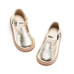 Kiderence Toddler Little Girls Mary Jane Dress Shoes School Oxford for Girls Gold Flats Size 9M