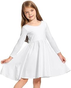 Stelle Long Sleeve Girls Dress Toddler White Dresses Skater Twirl Cotton A-Line Dress for School Casual(White, 5 Years)