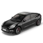 Invite Enterprise Exclusive Alloy Metal Pull Back Die-Cast Car Big Tesla Model 3 Toy Car Diecast Metal Pullback Toy Car With Openable 6 Doors,Light Music Boys Gifts Toys(1:24 Tesla Model 3-Black)