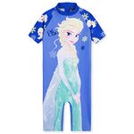 Disney Girls One Piece Swimming Costume, Full Kids Swimsuit - Girls Gifts (Blue Elsa, 4-5 Years)