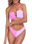 RELLECIGA Women's Purple+Fuchsia Two Piece Bandeau Bathing Suits Cutout Front Bikini Sets for Women Size Medium