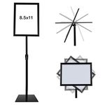 T-SIGN Adjustable Heavy Duty Pedestal Poster Stand, Square Steel Base, 11 x 8.5 Inch Aluminum Snap Open Frame Vertical and Horizontal Displayed, Black