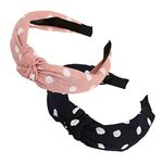 scicent Hair Bands for Women 2 Packs Dot Head Bands Wide Brimmed Knot Hairbands Hair Accessories for Daily Wearing Headbands (Black+Pink) 1908