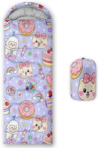 QOOMO Kawaii Bear Printed Camping Sleeping Bags,3 Season Warm & Cool Weather,Lightweight,Waterproof Sleeping Bags for Adults Kids Girls,Traveling,and Outdoors,Camping Gear Equipment,31x90inch
