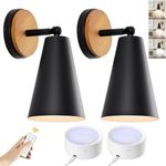 Rechargeable Sconces Set of 2, Matte Black Battery Operated Wall Sconce, Wall Sconces Battery Operated with Remote, Rechargeable Wall Sconce for Bedroom, Living Room, Hallway