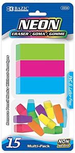 BAZIC Products Erasers + Pencil Top Erasers Set (15/Pack), Block Bevel Erasers Neon Color, Arrowhead Caps Tops, Latex Free, for Art Drawing Sketching School, 2-Packs