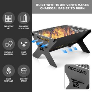 Odoland Portable Camping Fire Pit – Foldable Outdoor Fire Bowl