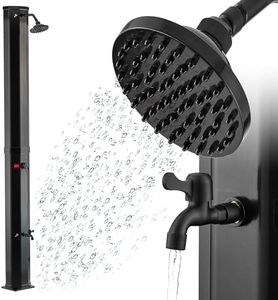 Zelsius Melton Douche solaire avec robinet, douche de pieds, noire, douche de jardin 60 l, froid et chaud, max. 60 °C, raccord de tuyau d'arrosage, douche de jardin, douche extérieure, douche solaire