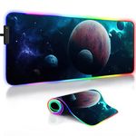 Qizlar Extended RGB Gaming Mouse Pad, (800mm x 300mm x 4mm) Extra Large Gaming Mouse Mat for Gamer, Waterproof Office Desktop Mat with 12 Lighting Mode (Planets)
