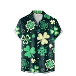 NQyIOS St. Patrick's Day Men's Hawaiian Floral Shirts Slim Fit Summer Spring Lightweight Breathable Tops Cotton Linen Beach Shirts Casual Blouses Clover Beachwear