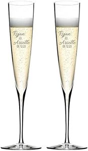 Waterford Personalized Elegance Trumpet Wedding Champagne Flutes, Set of 2 Custom Engraved Crystal Champagne Glasses for Bride and Groom, Wedding or Anniversary