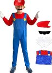 Boys Halloween Costumes,Super Brothers Costumes,With Gloves, Hat, Moustache,Fancy Dress Role Play Costumes(S)