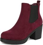 DREAM PAIRS Women's FRE High Heel Chelsea Style Ankle Bootie,FRE,Burgundy,Size 10