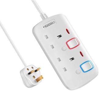 Mscien 3M Extension Lead, 2 Sockets Extension Cable, Power Strips with Individual Switches Wall-Mountable, 3250W, 13A, 250V