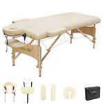 GreenLife® Basic™ 28 Inches Width Height Adjustable Portable 2 Fold Massage Reiki Facial Table Bed with Free Carrying Bag & Head Rest & Arm Rests (All Included, Cream)