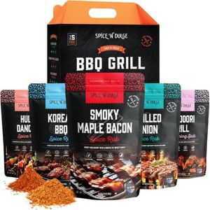 BBQ Grilling Rubs & Grill Seasonings Gift Set, 5 Gourmet Smoking Spice Rub Packs & Smoker Accessories, Spices Kit, Grilling Gifts For Men, Him, Dad, Husband, Gluten-Free, Kosher, Fathers Day Gift For Dad