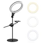 ULANZI Overhead Phone Mount with 10" Selfie Ring Light, Tabletop Light Stand with 360° Adjustable Shooting Arm, 3500k-6500K Dimmable Ring Light for Video Recording, Live Streaming, Portrait & Makeup