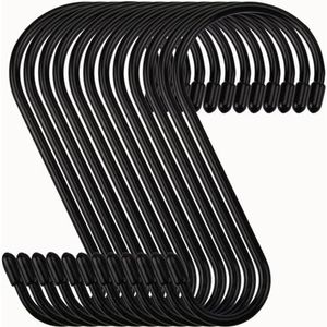 Nisoger 12 Pack 6 Inch S Hook, Large Vinyl Coated S Hooks with Stopper Non Slip Heavy Duty, Steel Metal Black Rubber Coated Closet S Hooks for Hanging Jeans Plants Jewelry Pot Pan Cups Towels