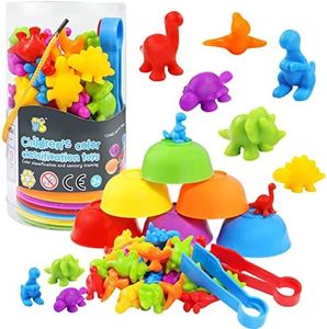 BestJJ Montessori Toys for Toddlers, Counting Toys for Kids with Sorting Bowls Toddler Learning Activities Ages 2-4 Preschool, Early Educational Toys for Boys Girls(48 PCS Dinosaurs)