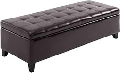 HOMCOM 51" Ottoman Storage Bench, Faux Leather Storage Chest with Lift Top, Tufted Ottoman with Storage for Living Room, Entryway, Dark Brown