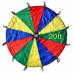 GSi Kids Play Parachute Rainbow Parachute Toy Tent Game for Children Gymnastic Cooperative Play and Outdoor Playground Activities (20 Feet)