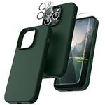 TOCOL 5 in 1 for iPhone 14 Pro Case, with 2 Pack Tempered Screen Protector + 2 Pack Camera Lens Protector, Liquid Silicone Slim Shockproof Cover [Anti-Scratch] [Drop Protection] 6.1", Alpine Green