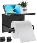 JMZOXLB Self-Adhesive Toilet Paper Holder with Shelf Matte Black Toilet Paper Holder Wall Mounted Paper Roll Holder SUS304 Stainless Steel Toilet Tissue Roll Holder -Free 2 Towel Hooks