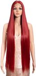 Style Icon Lace Front Wigs 38 inches Super Long Straight Wigs Synthetic Wig 6 inches Deeper Middle Part Wig with Baby Hair 150% Density (38 Inch, M.RED)