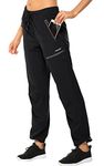 MOCOLY Women's Hiking Trousers Outdoor Walking Trousers Lightweight Quick Dry Waterproof Camping Sweat Pants Cargo Activewear Trousers with Zipper Pockets Long-Black XL