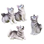 Miniature Dog Figurines Collection Playset 4pcs Mini Husky Puppy Dog Figures Animals Toy Cake Toppers Micro Landscape Decor Ornament