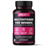 Boldfit Multivitamin For Women Tablets With Probiotics - 42 Vital Ingredients For Immunity, Hair, Skin, Energy & Bone Support - Pack of 1, 60 Tablets