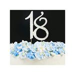 Cake Topper - Wedding Anniversary or Birthday Number Cake Topper Party Crystal Rhinestone Decoration Silver 18