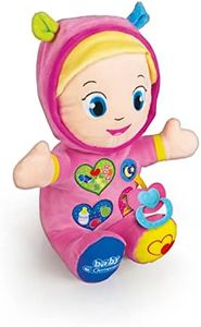 Baby Clementoni - Alice, la Mia Prima Bambola, Peluche Bambini 10+ Mesi, Centro Attività con Ciuccio e 3 Tasti per Imparare Forme, Numeri, Colori, Parole e Versi degli Animali, Lingua Italiana, 17201