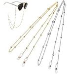 2 Pcs Glasses Chains, Spectacles Cord Beaded Eyeglass Chain Glasses Strap Sunglasses Lanyard Glasses String Chains for Men and Women(Gold, Silver, 28inch Long)