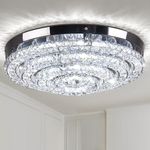 Cainjiazh 18" Crystal Chandelier Modern Flush Mount Ceiling Light Fixture Large LED Chandeliers for Entryway Bedrooms Living Room Dining Room (Cool White 6000K)