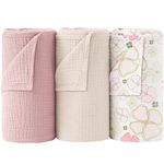 Bearmoss Muslin Swaddle Blankets 100% Cotton Baby Swaddle Blankets 47x47in, Super Soft Receiving Blankets for Unisex Baby Boys Girls(Pink Flower)