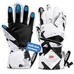 Hikenture Ski Gloves for Men&Women, 3M Thinsulate Waterproof Windproof Snow Winter Gloves for Men Skiing Snowboarding Running, with PU Leather Touching Screen