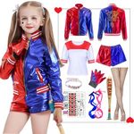 Antsparty Quinn Costume for Kids Women, Girls Quinn Fancy Dress with Jacket T-Shirt Shorts Gloves Stocking Necklace Baseball Bat, Girls Halloween Carnival Party Costume