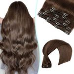 VINBAO Clip in Hair Extensions #4 Medium Brown Human Hair Extension Double Weft Silky Straight Real Hair For Fashion Women Hair clip in (CLIP#4-14Inch)