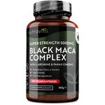 Maca Root Capsules 5000mg (High Strength) – 180 Vegan Black (6 Month Supply) Not Tablets 100% Peruvian with L-Arginine, Panax Ginseng & Pepper Made in UK by Nutravita