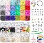 FEMBW 7048 Pcs Clay Beads Bracelet Making Kit with Letter & Smiley Face Beads and Pendant Charms 24 Colors Flat Round Polymer Clay Beads for Necklace Earring Jewelry DIY Craft