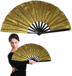 Boots on The Ground Fan for Line Dancing, Large Holographic Folding Hand Line Dance Popping Fan, Foldable Craft Decorative Handheld (#02)