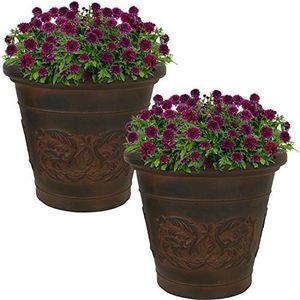Sunnydaze Arabella 16" Double-Walled Polyresin Outdoor Planter Pot - UV-Resistant Rust Finish - Set of 2