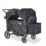 Larktale Caravan Double Seater Collapsible Wagon, All-Terrain Stroller Wagon for Kids and Babies with Storage and Accessories - 2023 Version - Byron Black