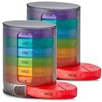 MEDca Weekly Pill Organizer, 1 Dispenser, 7 Stackable Multi-Color Compartments Four Times-a-Day - Morning, Noon, Evening, and Bedtime, Black, 2-Pack