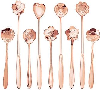 9 Pcs Flower Spoon Coffee Teaspoon Set, ESRISE Stainless Steel Tea Spoon essert Spoon, Cute Demitasse Scoop for Stirring Drink Mixing Milkshake Jam (Rose Gold)