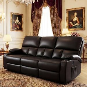 CHABATREE Home Theater Seating,RV Recliner Sofa with Massage and Heat,Manual RV Recliner Loveseat with USB/Cup Holders and Side Pocket for Living Room,3 Seater Brown