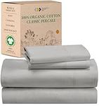 California Design Den 100% Organic Cotton Sheets for Queen Size Bed, GOTS Certified - Percale Sheets Queen - Soft Cooling Sheets - Deep Pockets - 4 Piece Bed Sheets Queen Sheet Set, Light Gray Sheets